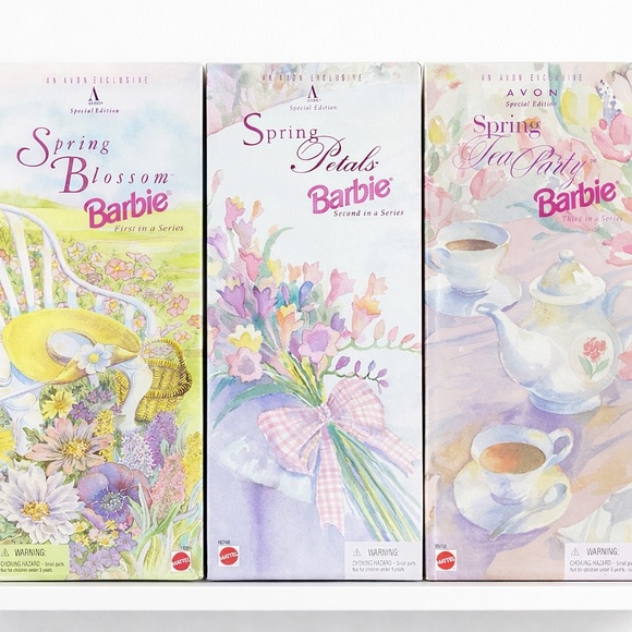 Avon Exclusive Spring Barbie Series 3-Doll Set – Blossom Petals & Tea Party NWT